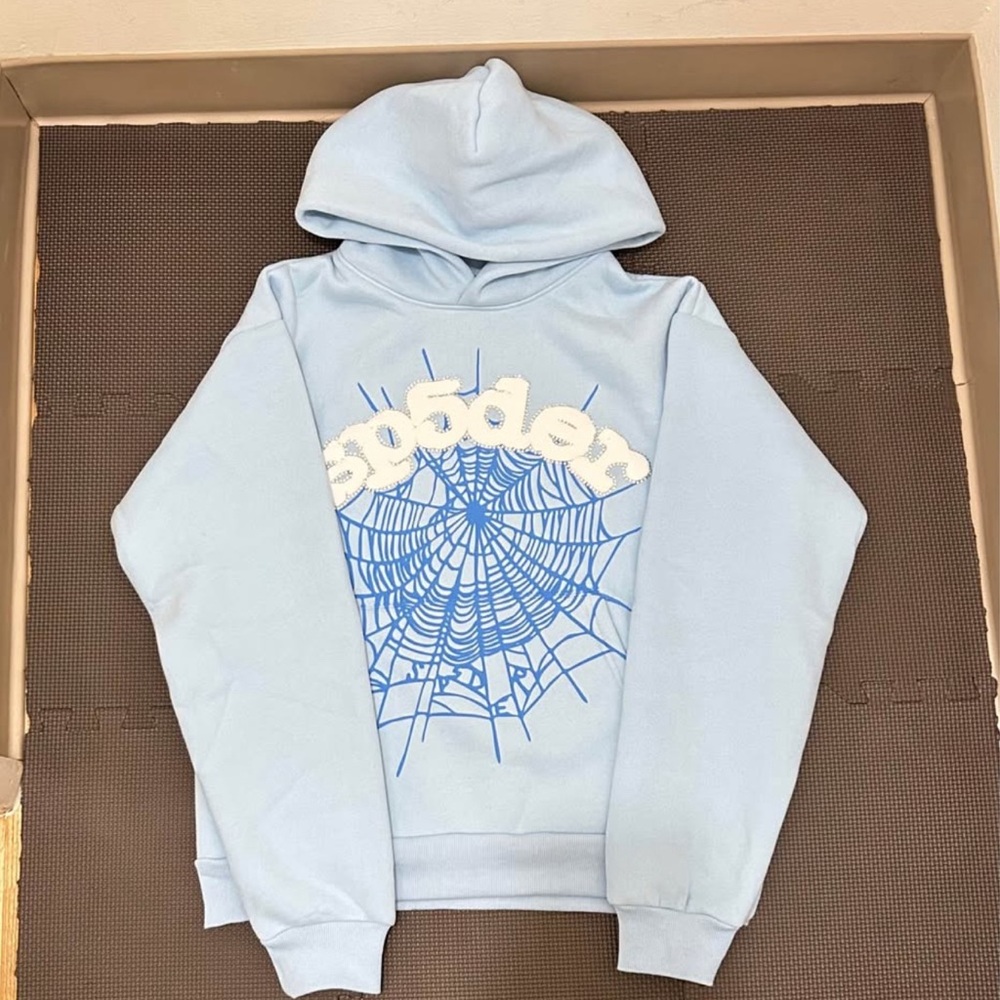 sky Blue Spider rhinestone Hoodie